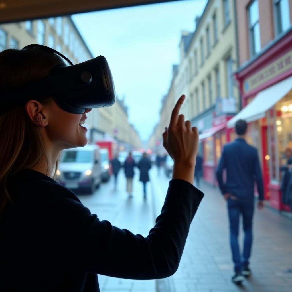 VR gözlükleriyle İngilizce pratiği yapan bir öğrenci